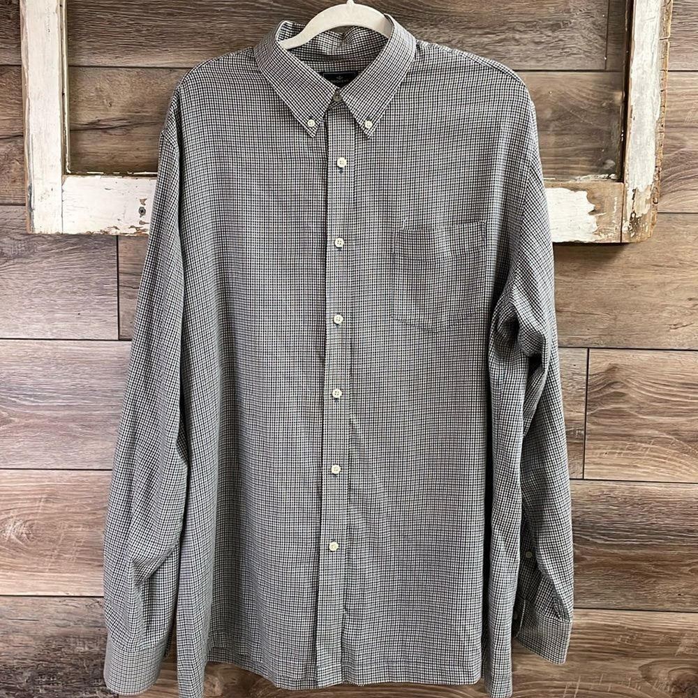 Dockers Mens Long Sleeve Dress Shirt, XLT 17 / 17 1/2, Blue Brown Small Plaid